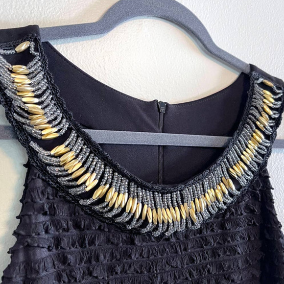 Joseph Ribkoff Beaded Neck Ruffled Sheath Dress | Black Size 8 - Picture 2 of 8